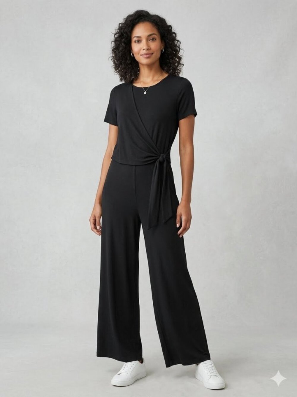 J. Jill Wearever Collection NEW Knit Flowy Jumpsuit Faux-Wrap Tie Waist Size M